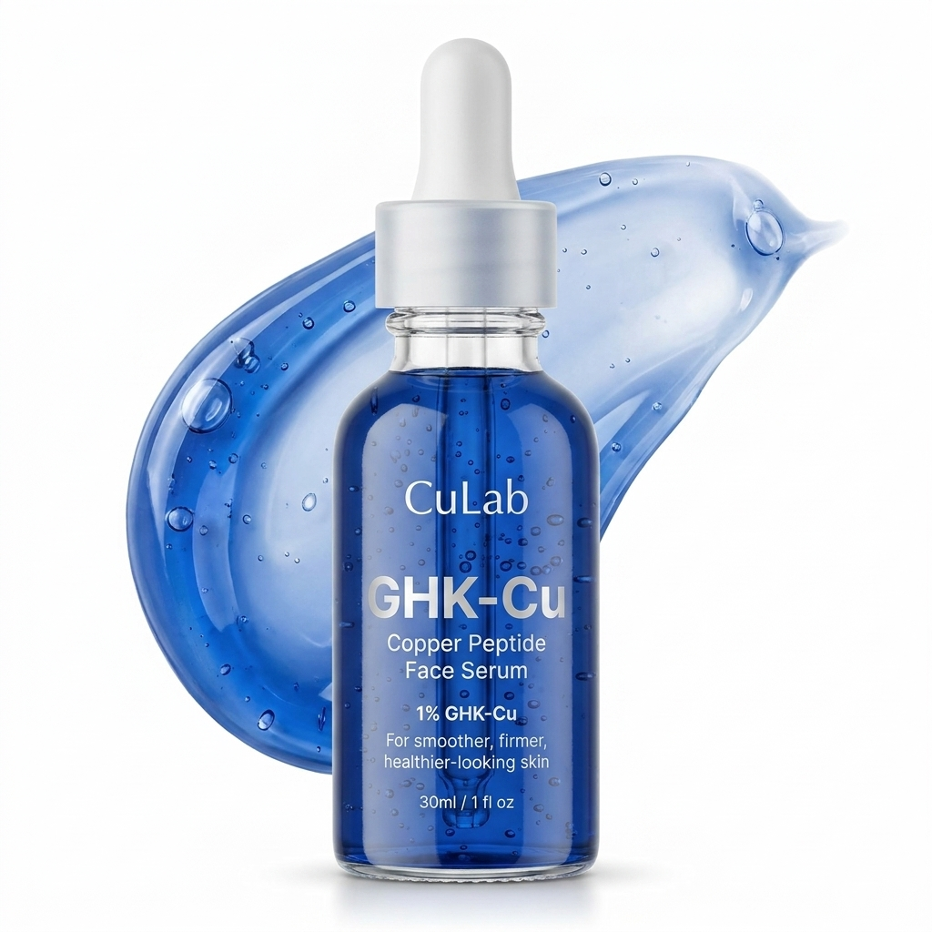 CuLab bottle with blue gel swatch texture